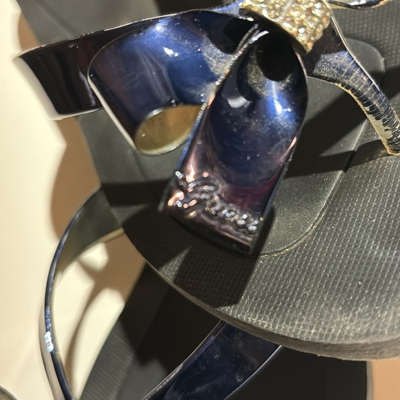 Guess Flip Flop Sandals Navy Strap Bow with Rhinestone Size 7 - Picture 4 of 4